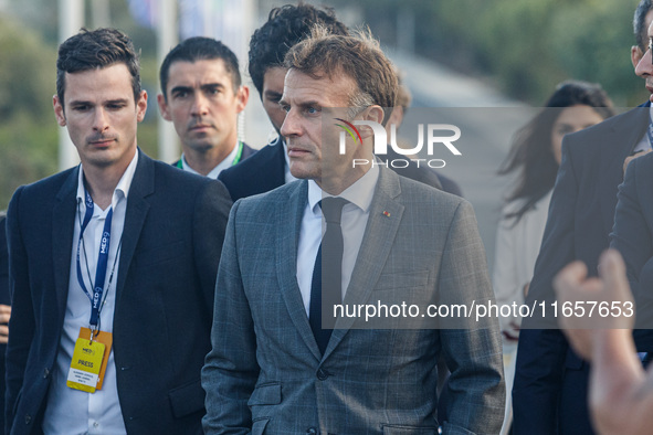 President of France Emmanuel Macron is seen during the summit in Paphos, Cyprus, on October 11, 2024. The 11th Summit of the Southern EU Cou...