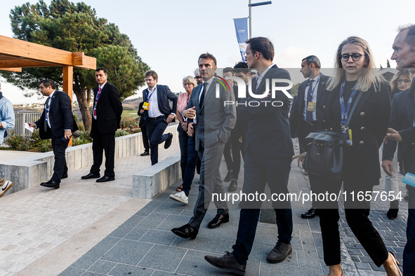 President of France Emmanuel Macron is seen during the summit in Paphos, Cyprus, on October 11, 2024. The 11th Summit of the Southern EU Cou...