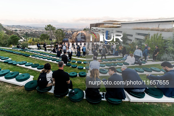 Media members wait for the press conference to start in Paphos, Cyprus, on October 11, 2024. The 11th Summit of the Southern EU Countries (M...