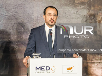 President of Cyprus Nikos Christodoulides is seen during the press conference in Paphos, Cyprus, on October 11, 2024. The 11th Summit of the...