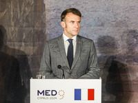 President of France Emmanuel Macron is seen during the press conference in Paphos, Cyprus, on October 11, 2024. The 11th Summit of the South...