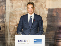 Greek Prime Minister Kyriakos Mitsotakis attends the press conference in Paphos, Cyprus, on October 11, 2024. The 11th Summit of the Souther...