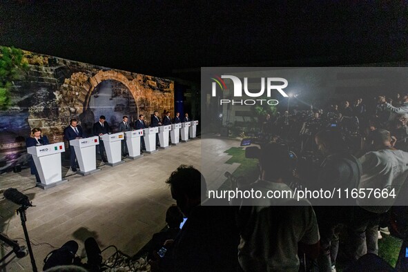 Heads of State and Government gather for the press conference in Paphos, Cyprus, on October 11, 2024. The 11th Summit of the Southern EU Cou...