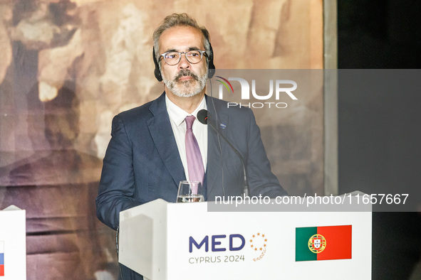 Portugal's Minister of Foreign Affairs, Paulo Rangel, is seen during the press conference in Paphos, Cyprus, on October 11, 2024. The 11th S...