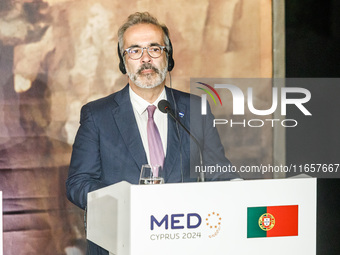 Portugal's Minister of Foreign Affairs, Paulo Rangel, is seen during the press conference in Paphos, Cyprus, on October 11, 2024. The 11th S...