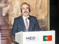 Portugal's Minister of Foreign Affairs, Paulo Rangel, is seen during the press conference in Paphos, Cyprus, on October 11, 2024. The 11th S...