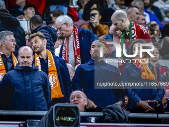 Marianne van Leeuwen and Nigel de Jong from the KNVB are present during the match between Hungary and the Netherlands at the Puskas Arena fo...