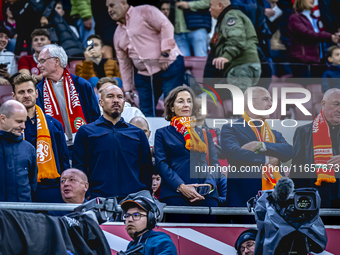 Marianne van Leeuwen and Nigel de Jong from the KNVB are present during the match between Hungary and the Netherlands at the Puskas Arena fo...