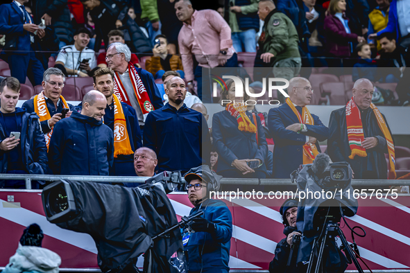 Marianne van Leeuwen and Nigel de Jong from the KNVB are present during the match between Hungary and the Netherlands at the Puskas Arena fo...