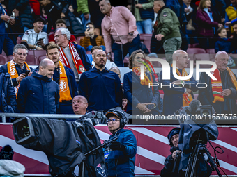 Marianne van Leeuwen and Nigel de Jong from the KNVB are present during the match between Hungary and the Netherlands at the Puskas Arena fo...