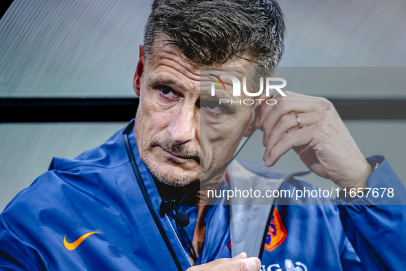 Netherlands assistant trainer Win Jonk is present during the match between Hungary and the Netherlands at the Puskas Arena for the UEFA Nati...