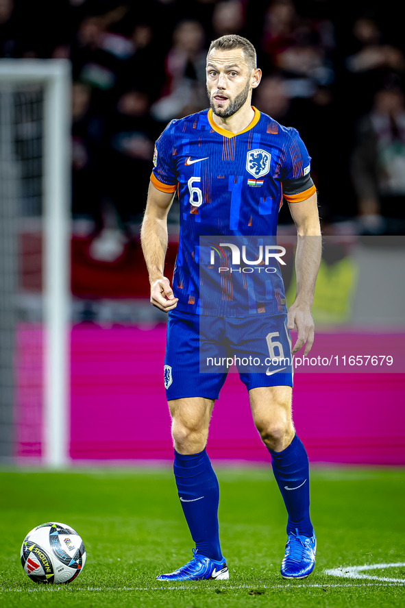 Netherlands defender Stefan de Vrij plays during the match between Hungary and the Netherlands at the Puskas Arena for the UEFA Nations Leag...