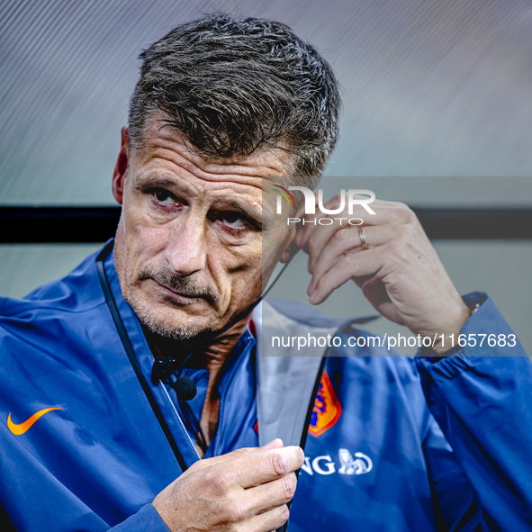 Netherlands assistant trainer Win Jonk is present during the match between Hungary and the Netherlands at the Puskas Arena for the UEFA Nati...