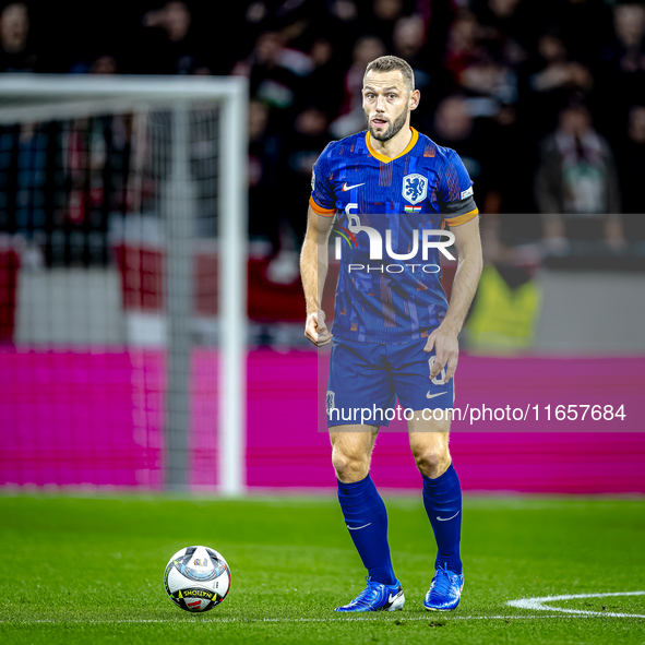 Netherlands defender Stefan de Vrij plays during the match between Hungary and the Netherlands at the Puskas Arena for the UEFA Nations Leag...