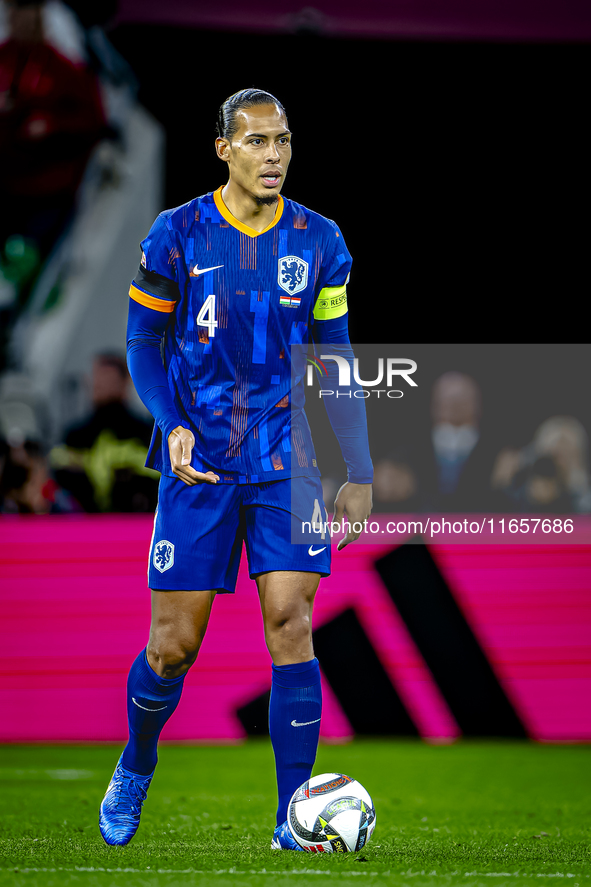 Netherlands defender Virgil van Dijk plays during the match between Hungary and the Netherlands at the Puskas Arena for the UEFA Nations Lea...