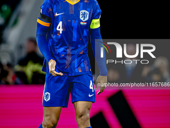 Netherlands defender Virgil van Dijk plays during the match between Hungary and the Netherlands at the Puskas Arena for the UEFA Nations Lea...