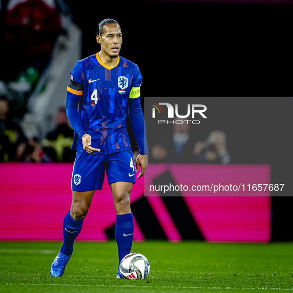 Netherlands defender Virgil van Dijk plays during the match between Hungary and the Netherlands at the Puskas Arena for the UEFA Nations Lea...