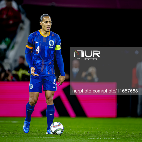 Netherlands defender Virgil van Dijk plays during the match between Hungary and the Netherlands at the Puskas Arena for the UEFA Nations Lea...