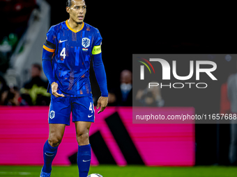 Netherlands defender Virgil van Dijk plays during the match between Hungary and the Netherlands at the Puskas Arena for the UEFA Nations Lea...