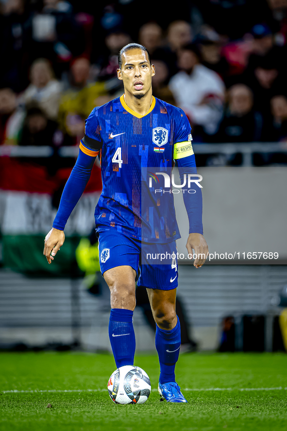 Netherlands defender Virgil van Dijk plays during the match between Hungary and the Netherlands at the Puskas Arena for the UEFA Nations Lea...