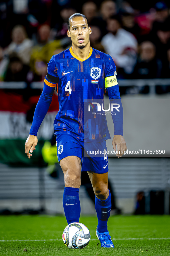 Netherlands defender Virgil van Dijk plays during the match between Hungary and the Netherlands at the Puskas Arena for the UEFA Nations Lea...