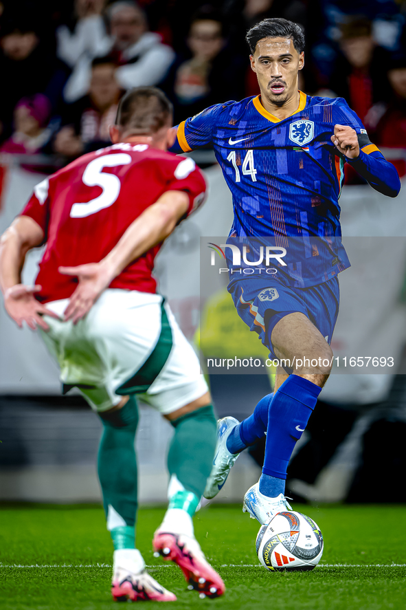 Netherlands midfielder Tijani Reijnders plays during the match between Hungary and the Netherlands at the Puskas Arena for the UEFA Nations...