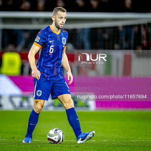 Netherlands defender Stefan de Vrij plays during the match between Hungary and the Netherlands at the Puskas Arena for the UEFA Nations Leag...