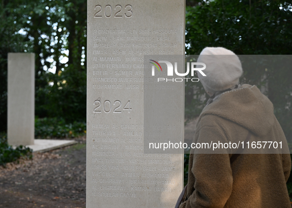 BAYEUX, FRANCE - OCTOBER 11: 
A view of the newly inaugurated memorial stele on October 10, honoring journalists who were killed in the line...