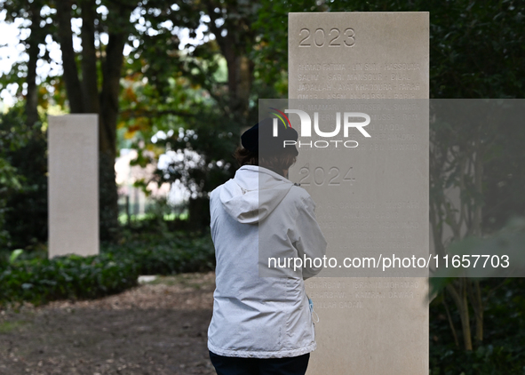 BAYEUX, FRANCE - OCTOBER 11: 
A view of the newly inaugurated memorial stele on October 10, honoring journalists who were killed in the line...