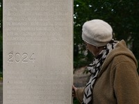 BAYEUX, FRANCE - OCTOBER 11: 
A view of the newly inaugurated memorial stele on October 10, honoring journalists who were killed in the line...