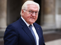 President of Germany, Frank-Walter Steinmeier, attends a welcome ceremony during the Arraiolos Group meeting at the Wawel Royal Castle in Kr...