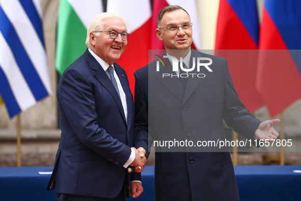 President of Poland Andrzej Duda and President of Germany, Frank-Walter Steinmeier, attend a welcome ceremony during the Arraiolos Group mee...