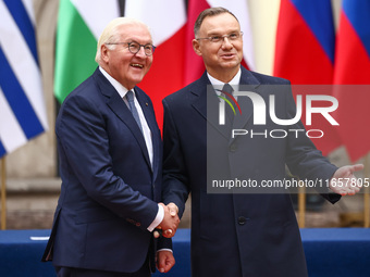 President of Poland Andrzej Duda and President of Germany, Frank-Walter Steinmeier, attend a welcome ceremony during the Arraiolos Group mee...