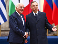 President of Poland Andrzej Duda and President of Germany, Frank-Walter Steinmeier, attend a welcome ceremony during the Arraiolos Group mee...