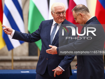 President of Poland Andrzej Duda and President of Germany, Frank-Walter Steinmeier, attend a welcome ceremony during the Arraiolos Group mee...