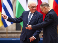 President of Poland Andrzej Duda and President of Germany, Frank-Walter Steinmeier, attend a welcome ceremony during the Arraiolos Group mee...