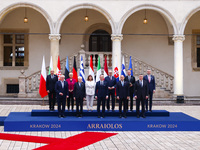 Participants of the Arraiolos Group meeting (L-R) Hungary's President Tamas Sulyok, Germany's President Frank-Walter Steinmeier, Slovenia's...