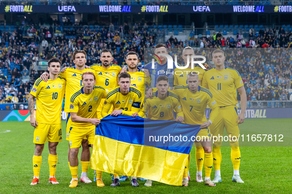 Ukrainian team is posing during the  UEFA Nations League 2024 League B Group B1 match between Ukraine and Georgia , at the Poznan Arena in P...