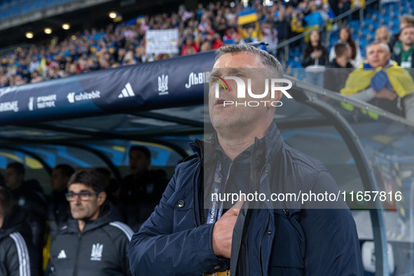 Head coach Serhiy Rebrov is standing during the  UEFA Nations League 2024 League B Group B1 match between Ukraine and Georgia , at the Pozna...