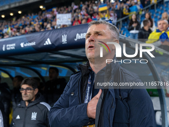 Head coach Serhiy Rebrov is standing during the  UEFA Nations League 2024 League B Group B1 match between Ukraine and Georgia , at the Pozna...