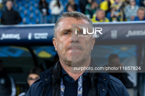 Head coach Serhiy Rebrov is looking during the  UEFA Nations League 2024 League B Group B1 match between Ukraine and Georgia , at the Poznan...