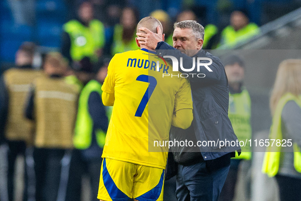 Mykhailo Mudryk and head coach Serhiy Rebrov during the  UEFA Nations League 2024 League B Group B1 match between Ukraine and Georgia , at t...