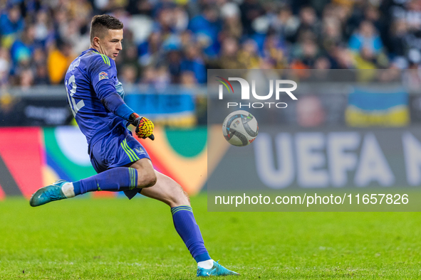 Anatoliy Trubin is playing  during the  UEFA Nations League 2024 League B Group B1 match between Ukraine and Georgia , at the Poznan Arena i...