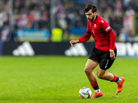 Khvicha Kvaratskhelia is playing  during the  UEFA Nations League 2024 League B Group B1 match between Ukraine and Georgia , at the Poznan A...