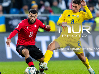 Georges Mikautadze and  Georgiy Sudakov are playing  during the  UEFA Nations League 2024 League B Group B1 match between Ukraine and Georgi...