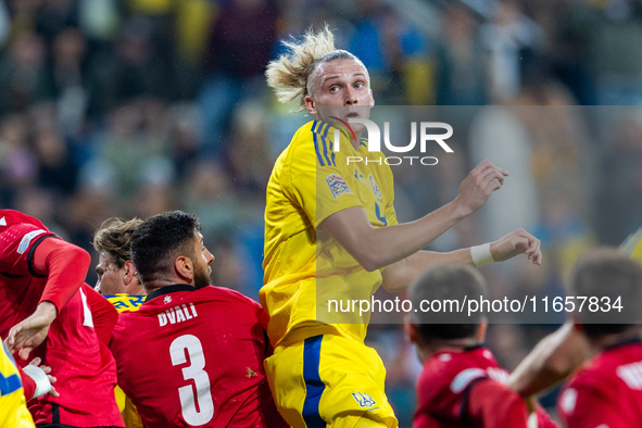 Maksym Talovierov is playing  during the  UEFA Nations League 2024 League B Group B1 match between Ukraine and Georgia , at the Poznan Arena...