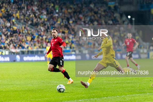 Mykhailo Mudryk is playing  during the  UEFA Nations League 2024 League B Group B1 match between Ukraine and Georgia , at the Poznan Arena i...