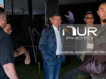 Michael Flynn, Justin Moon, Sean Moon at the annual Rod of Iron Festival in Greeley, Pennsylvania, on October 11, 2024, where a showing of t...