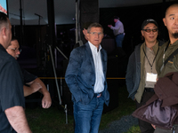 Michael Flynn, Justin Moon, Sean Moon at the annual Rod of Iron Festival in Greeley, Pennsylvania, on October 11, 2024, where a showing of t...