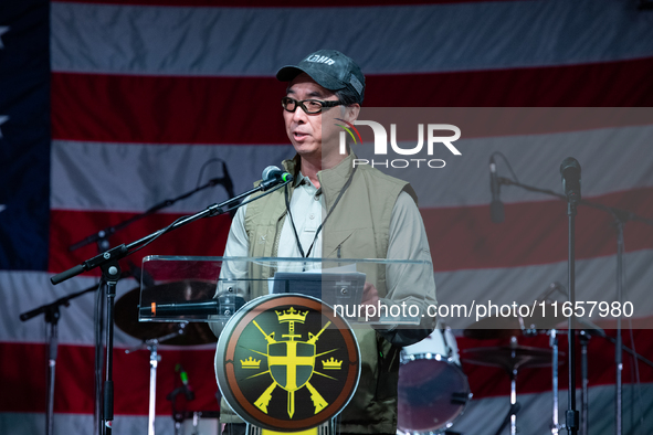 Justin Moon at the Rod of Iron Festival in Greeley, Pennsylvania, on October 11, 2024, where a showing of the documentary ''Flynn'' was held...